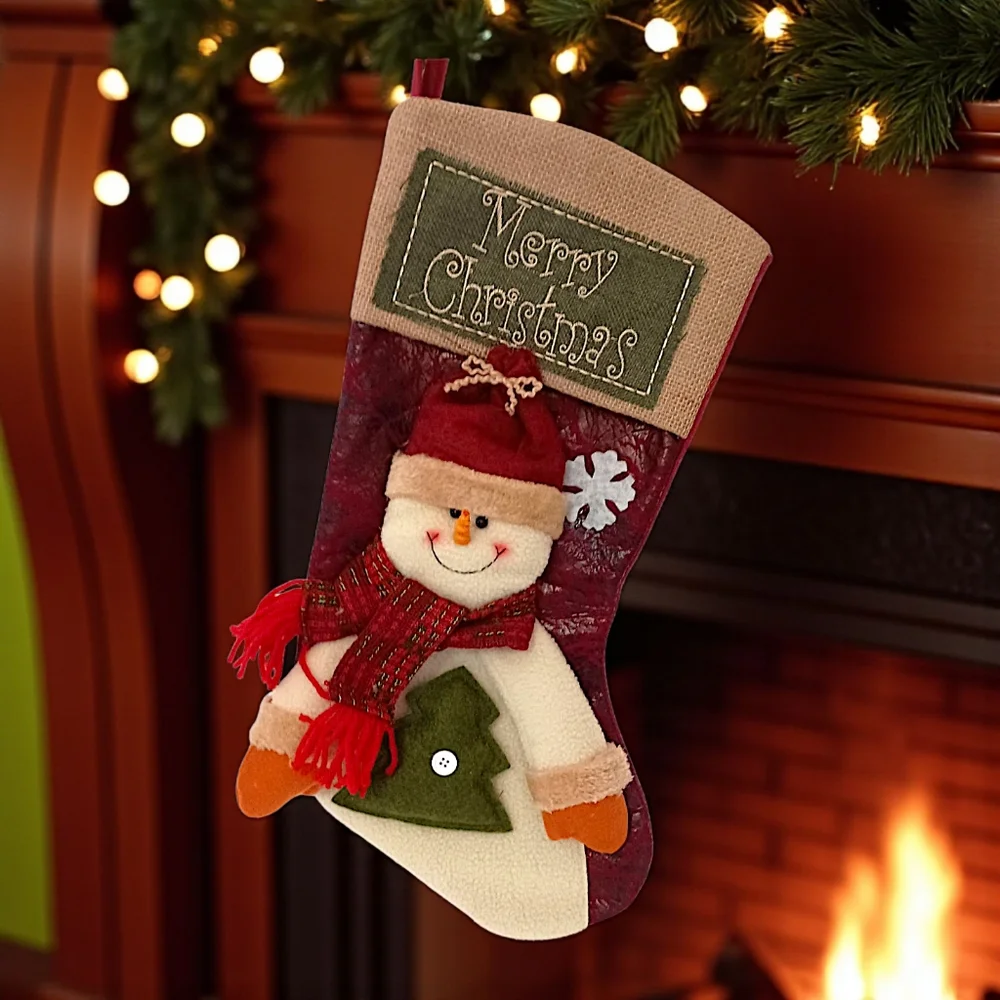 3D Snowman Plush Christmas Stocking Felt‎ Merry Christmas Embroidery Farmhouse